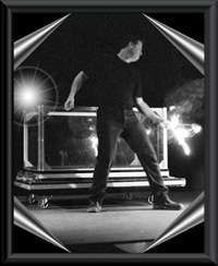 Christian illusionist with flames